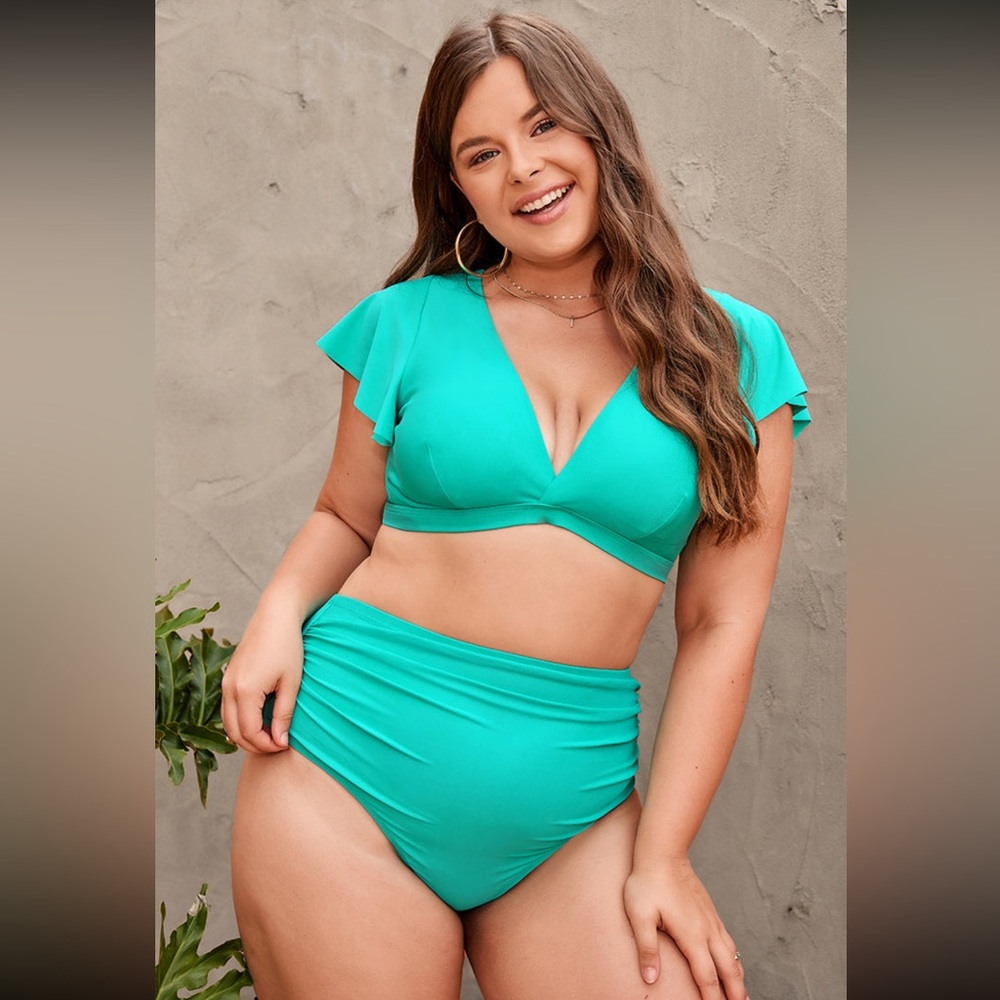 Nature Trip Ruffle Sleeves High Waist Tummy Control Swimsuit Set